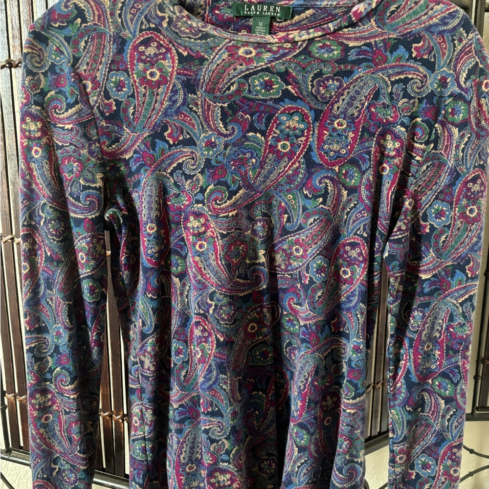 Vintage Ralph Lauren Multicolor Paisley Long Sleeve Top - Medium
